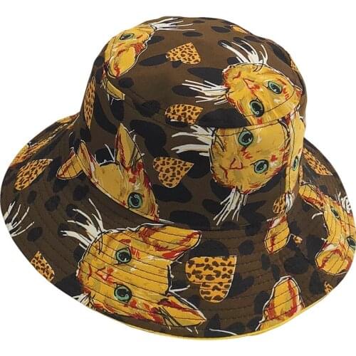 Bucket hat for women панамы Double-sided warmth men hat Cotton Printed cat Plaid casual fashion warm hat Fishing hat