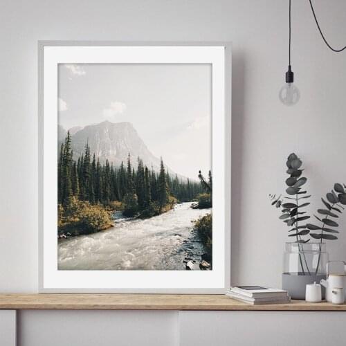 Montana Landscape Photography Poster Misty Mountain Creek Wall Art Prints Evergreen Trees Canvas Painting Picture Home Decor