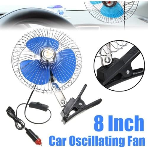 1pc 8Inch 12V 25W Portable Vehicle Car Oscillating Fan Truck Clip-On Cooling Fan Cigarette Lighter Plug