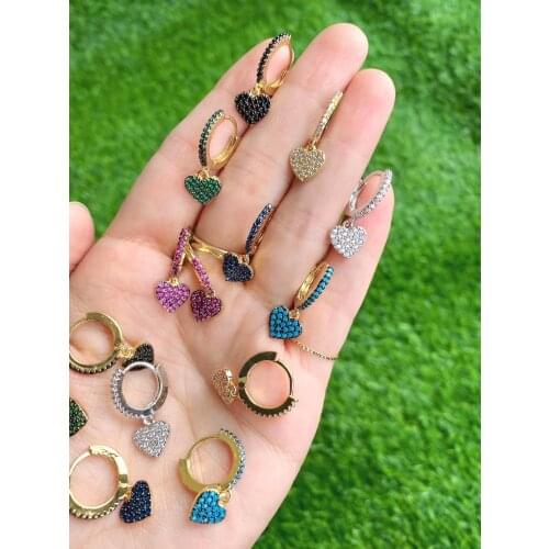 5Pairs lovely mini hanging heart cubic zirconia earrings for ladies lady piercings jewelry 2021