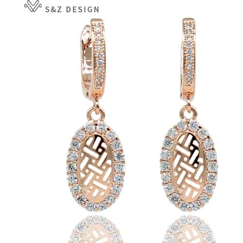 S&Z New Oval Egg Shape Micro Wax Inlay Zircon Dangle Earrings 585 Rose Gold White Gold For Women Trendy Party Jewelry