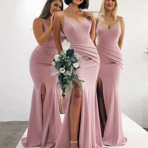 Chic Long Mermaid Plus Size Pink Blue Jersey Wedding Wear Bridesmaid Dresses 2021 For Women