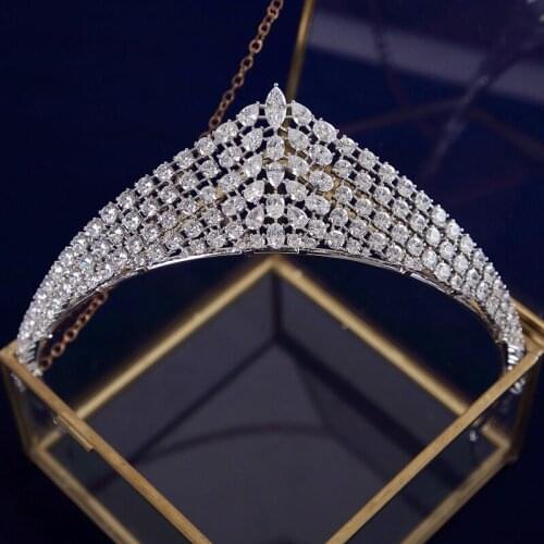 European Cubic Zircon Crystal Wedding Hair Headbands Brides Tiaras Crowns Headpieces Prom Hair Jewelry