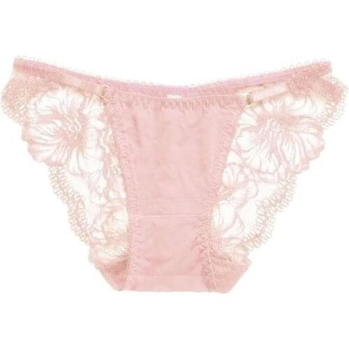 1 Pcs Underwear Women Sexy High Waist Ladies Cotton Panties Hollowed Out Print Flower Lace Breathable Ice Silk Triangle Panties