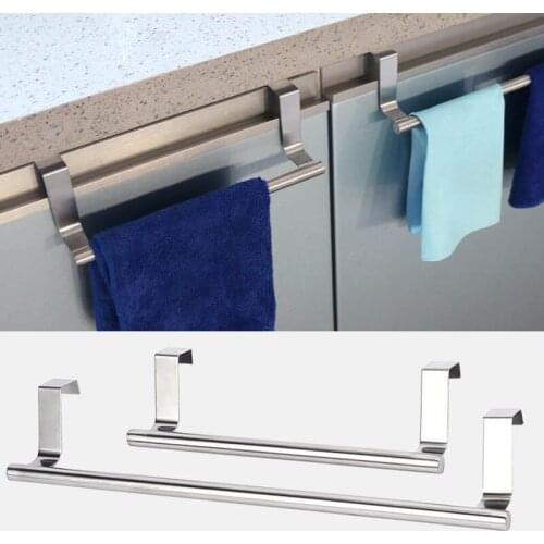 Stainless Steel Towel Rack Bathroom Cabinet Door Back Rag Rack Kitchen Towel Bar Hanging Single-bar Storage Rack Long Wall Hook