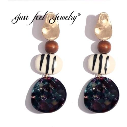 JUST FEEL 2018 New Earrings Acrylic Wood Long Hanging Earrings Ethnic Fashion For Women Fashion Dangle Drop Earings Brincos
