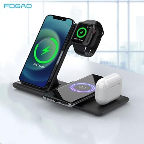 25W 4 in 1 Qi Wireless Charger Dock Station for Apple Watch SE 6 5 4 3 2 AirPods Pro Fast Charging for iPhone 12 11 XS XR X 8