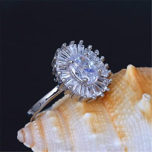 2019 New Genuine Silver Color Ring Round White CZ Pave Crystal Finger Rings for Women Wedding Anniversary Jewelry Gifts