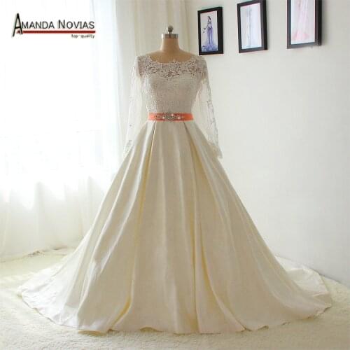 Simple 2017 new collection lace sleeves dress bride with low back wedding dress