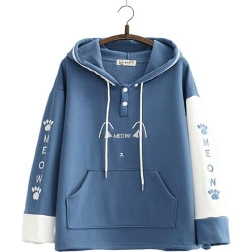 Winter Women Cartoon Embroidery Fleece Hoodies Sweatshirts Casual Long Sleeve Patchwork Tracksuits Female Pullover Moletom