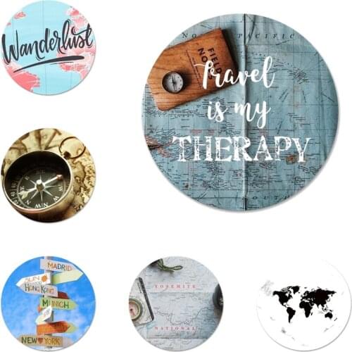 58mm World Map Travel Plans Icons Pins Badge Decoration Brooches Metal Badges For Clothes Backpack Decoration