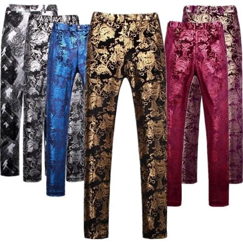 Gold Suit Pants Men 2021 Luxury Mens Pants Velvet Baroque Royal Mens Stage Costumes for Singers Dress Pantalones Hombre Bronzing