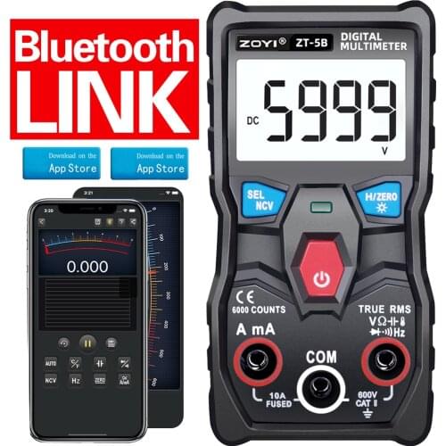 ZT-5B Digital Multimeter Bluetooth Technology Smart T-RMS Voltmeter Ammeter Auto Rang Analog Resistance Capacitor NCV Tester