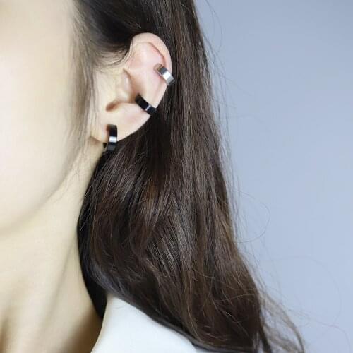 1 Pair Men Women Stainless Steel Non-Piercing Earring Clip on Ear Stud Cuff Earrings Men Black Punk Cool Jewelry Wholesale