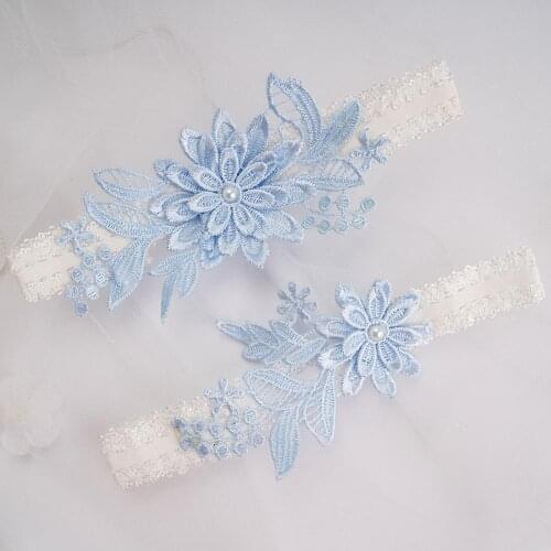 2 PCS Wedding Garter Navy White Embroidery Floral Sexy Women Bride Thigh Ring Bridal Lace Leg Ring Loop Wedding Party Decor