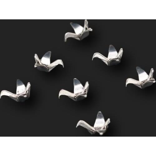 20pcs Silver Plated Cute Origami Crane Perforated Bead Pendants Retro Necklace Earring Accessories DIY Charms For Jewelry Making