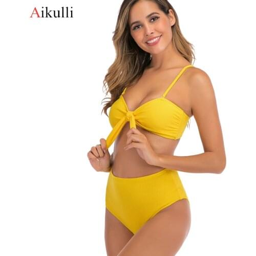 2020 Sexy Bikinis Swimsuit Women High Waist Swimwear Solid Push Up Bathing Suits Bikini Set Two Piece Swim Suit Female Biquini