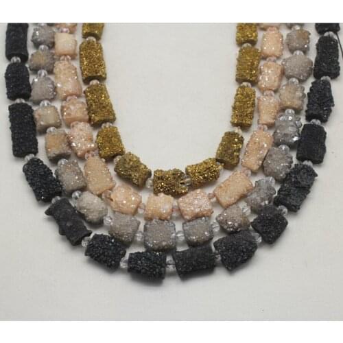4 Colors Titanium Natural Druzy Achate Freeform Cyinder Beads,Full Strand,Center Drilled Rough Geode Drusy Stone Nugget Beads