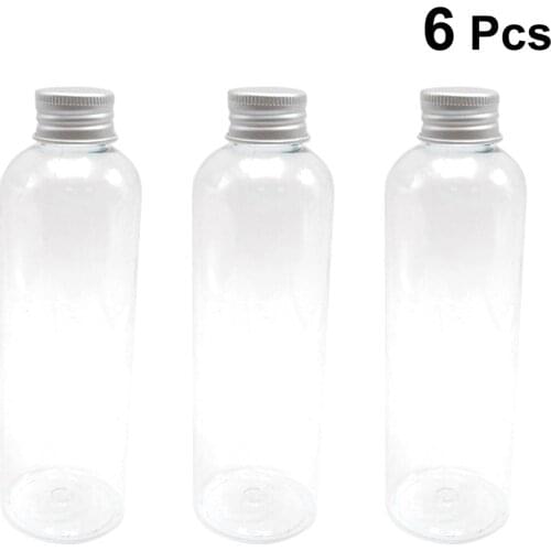6pcs 200ml Transparent Plastic Bottles Refillable Empty Container Jars Boxes Tins with Aluminum Lid
