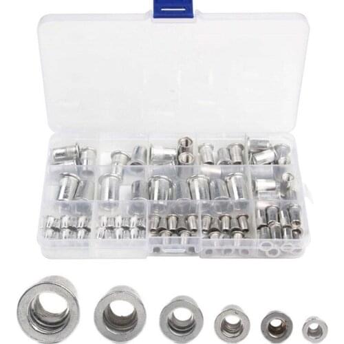 93Pcs Aluminum Rivet Nut M3 - M10 Aluminum Alloy Rivnut Flat Head Threaded Rivet Insert Nutsert Cap Rivet Nut Mix Set