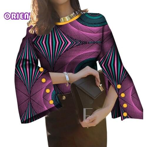 African Blouse for Women Long Sleeve Dashiki Tops Shirt Blouse Women Bazin Riche Print Cotton African Clothing Plus Size WY5790