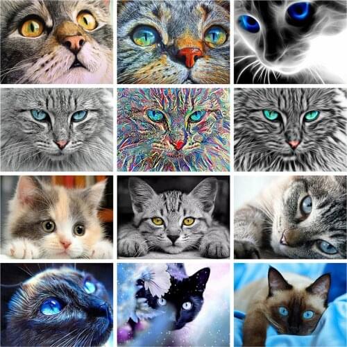 HUACAN 5d Diamond Painting Cat DIY Wall Art Full Square Diamond Embroidery Cross Stitch Animal Mosaic Picture Handmade Gift