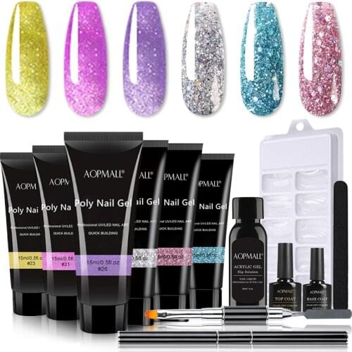 AOPMALL® 6 Color Poly Nail Gel 12 Pcs Starter Nail Kit Acrylic Quick Extension Nail Tip For Nail Gel Polish Nail Art