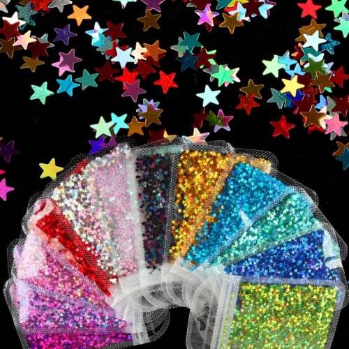 12 Colors Shiny Star Nail Art Glitter Sequins For Manicure Holographic Glitter Flakes Paillette DIY Beauty Nails Accessories