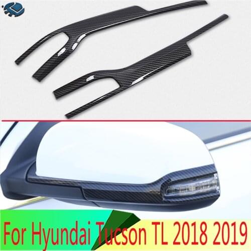 For Hyundai ix35 2018 2019 Carbon Fiber Style Side Mirror Rear View Wing Chrome Cover Trim Molding Bezel Car Styling
