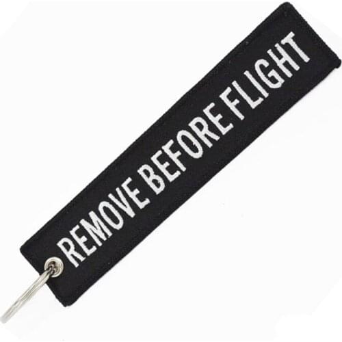 REMOVE BEFORE FLIGHT Key Ring Special Luggage Tag Label Black Embroidery Keychain Aviation Gift OEM Keychain Fob Safety Tag