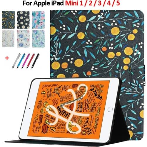 Tablet Case For Funda iPad Mini 5 Case 7.9inch Floral Printed Leather Stand Cover For iPad Mini 4 3 2 1 Case For iPad Mini Cover
