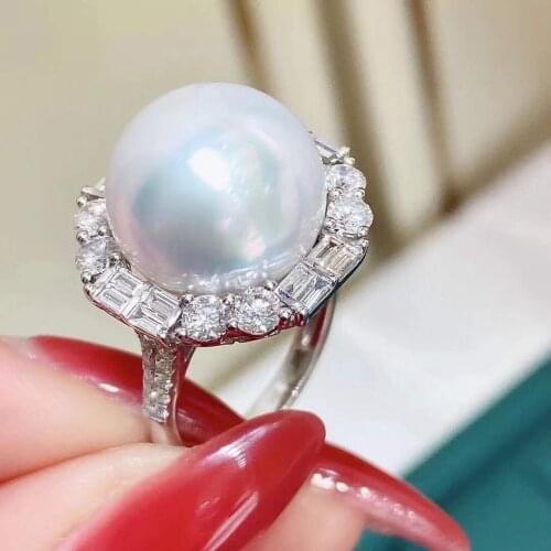 D531 Solid 925 Sterling Silver Round 10-11mm Nature Fresh Water White Pearls Rings for Women Fine Jewelry Presents