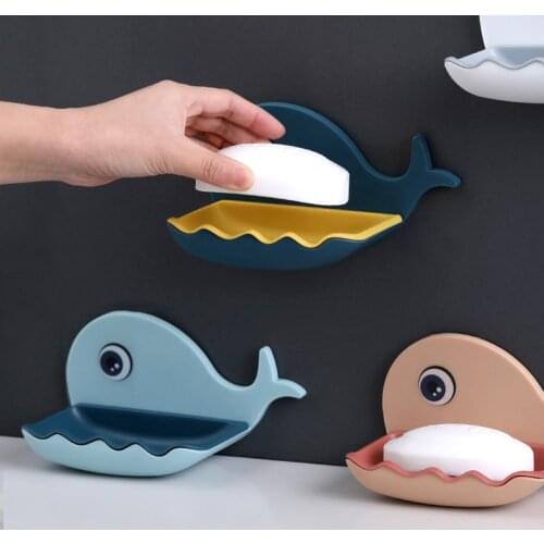Soap Holder Double Layer Firm Sticking Strong Bearing Capacity Non Perforated Waterproof Whale Drain Soap Box All Mounted Shelf