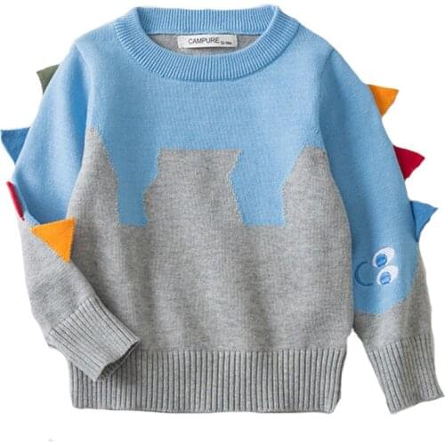 Children Dinosaur Pattern Boys Knitted Sweater For Toddler Boy Kids Casual Spring Cartoon Warm Cotton Boys Sweaters Pullovers