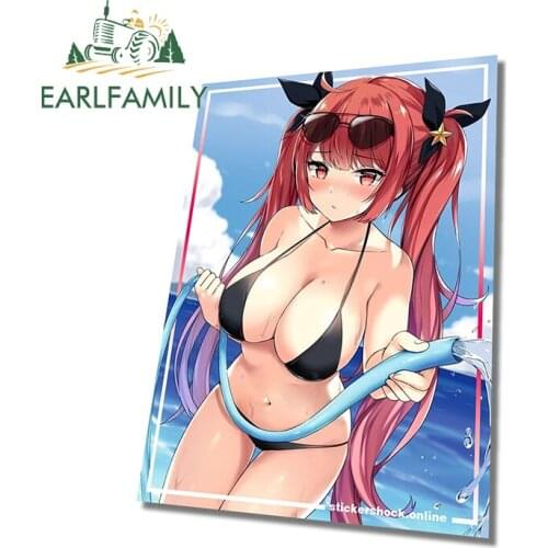 EARLFAMILY 13cm x 9.9cm for Sexy Beach Girl Anime Decal Cartoon Car Stickers Air Conditioner Motorcycle Waterproof Decoration