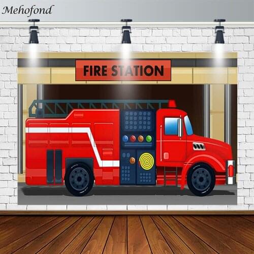 Mehofond Boy Birthday Party Backdrop First Station Fire Fighting Truck Decoration Photography Background Prop Banner Photozone