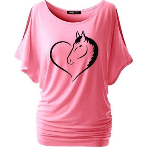 Love Riding Horse Women T Shirts Summer batwing sevele Cotton Funny Horse Girl T-shirt Female Clothing Women Tops Plus Size