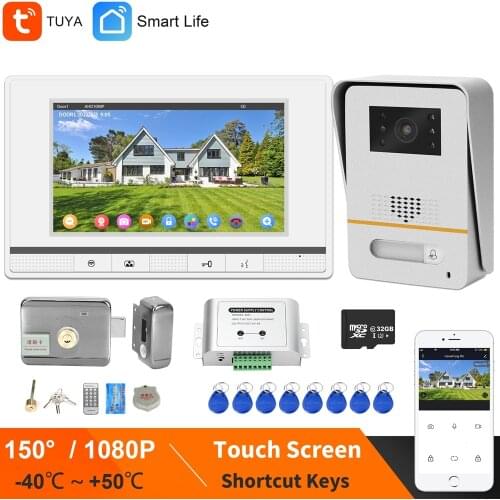 HomeFong TUYA WIFI Video Intercom with Lock 7 Inch Touch Screen Wireless IP Door Phone Doorbell 1080P Home Access Control System