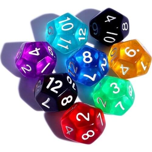 10Pcs/set 12-sided Acrylic Transparent Dice Educational Matching Board Game Game Accessories Digital Dice