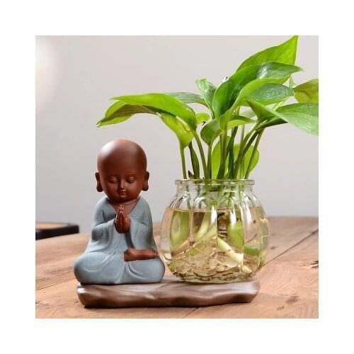 Creative color sand small monk Shami glass vase decoration green radish copper money grass water plant flower inserted hydroponi