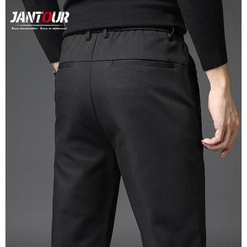 Jantour Brand Spring Autumn New Mens Casual Pants Business Black Blue Gray Classics Straight Fashion Trousers Plus Size 28-40