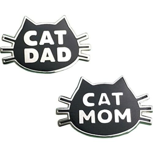 Cat Mom and Cat Dad enamel pin set