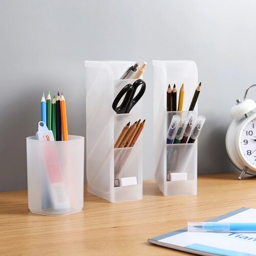 Desktop Transparent Frosted Pen Holder Creative Oblique Insertion Makeup Brush Lipstick Storage Box Organizer