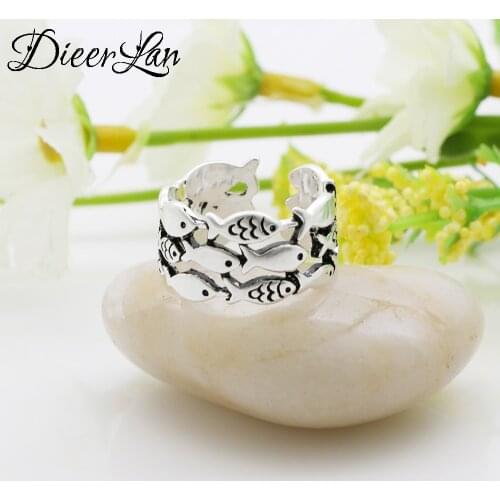 New Fashion Vintage Silver Color Multilayer Fish Rings for Women Cool Summer Jewelry