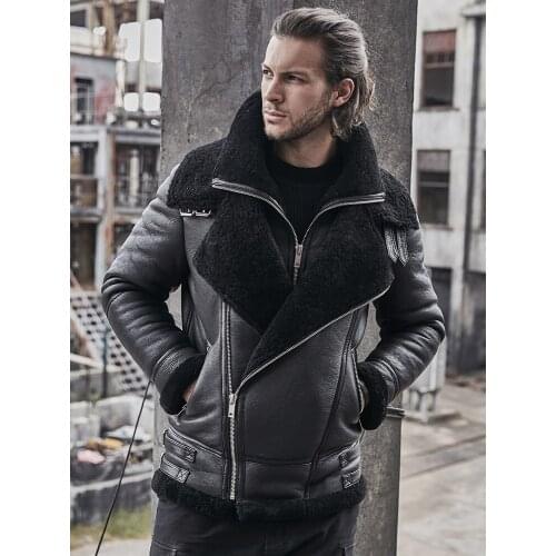 2019 New Mens B3 Sheepskin Shearling Coat Motorcycle Mens Leather Jacket Fur Coat Thick Winter Coats