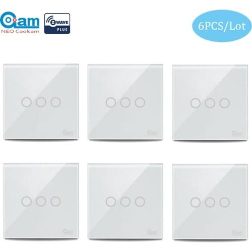NEO COOLCAM 6PCS/Lot 3CH 3Gang EU Zwave Plus Wall Light Switch Home Automation Z Wave Wireless Smart Remote Control Light Switch