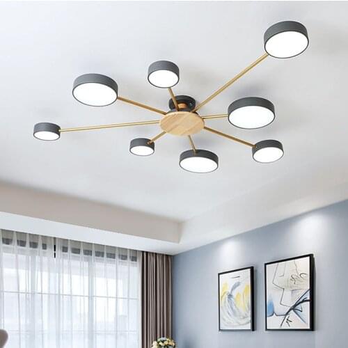 Nordic Simple Solid Wood Atmosphere Macaron Living Room Lamp Bedroom Study Wrought Iron Creative Led Ceiling Chandelier