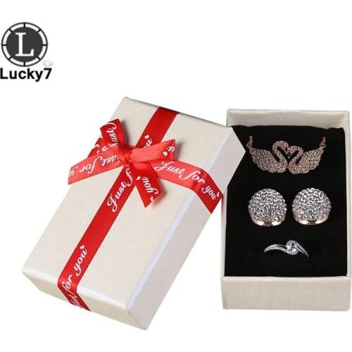 Creative Bow Ribbon Jewellery Gift Boxes Pendant Earrings Set For Jewelry Accessories Packaging Storage Box