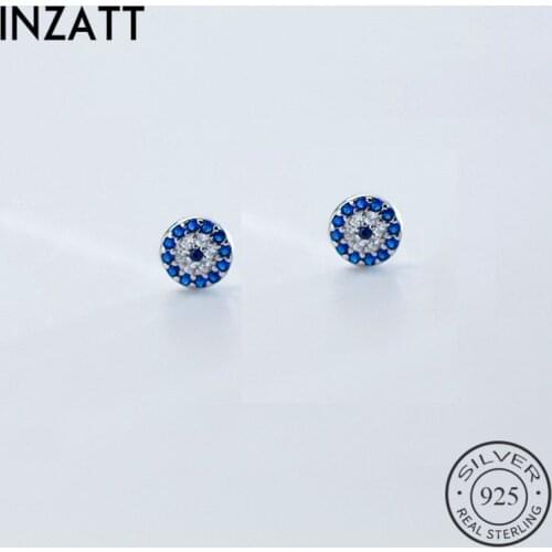INZATT Talisman Blue Eyes Full Zircon Round Stud Earrings Real 925 Sterling Silver Boho Fine Jewelry For Women Party Accessories