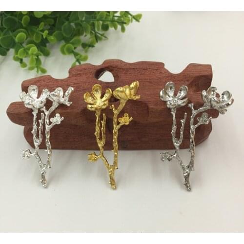 20 PCS 35*55mm Gold Rhodium Silver Color Metal Zinc Alloy Flowers Branch Connector For Jewelry Making